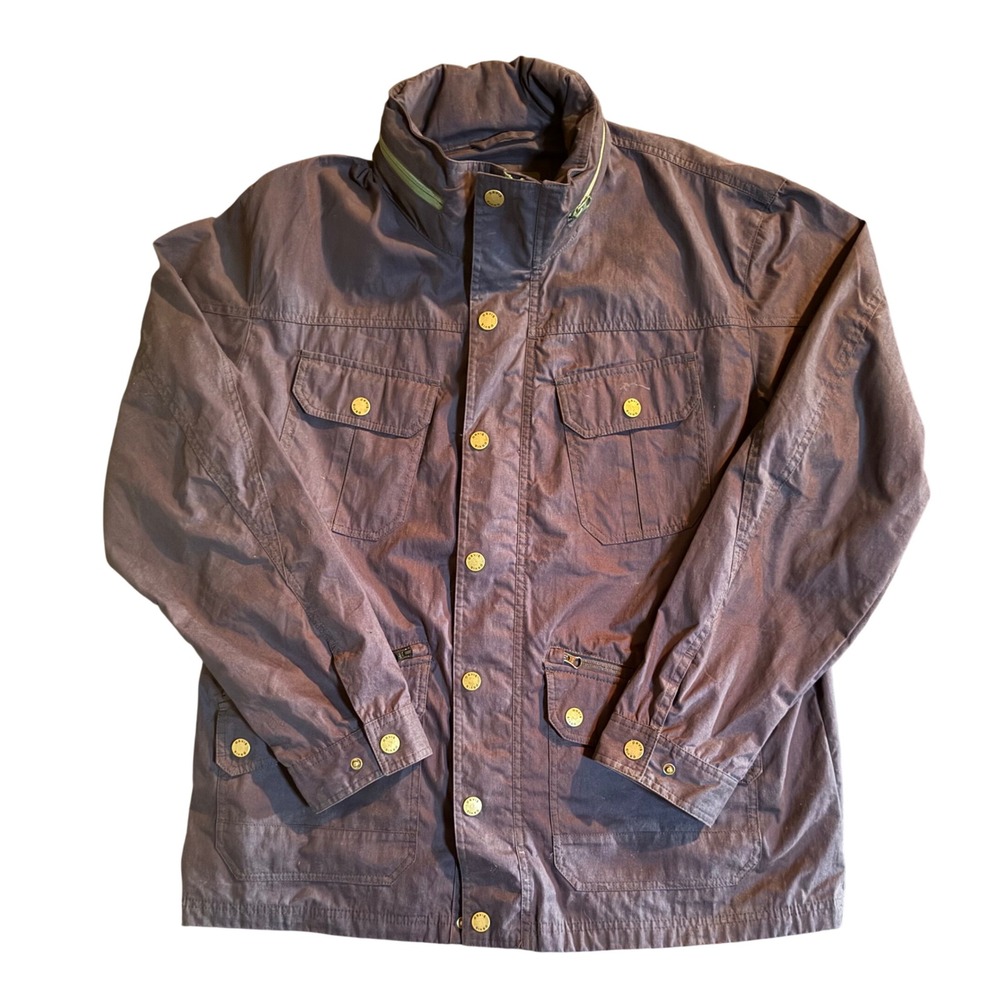 Orvis Field Jacket Mens XL Navy Blue Stowaway Hood Cotton Blend Utility Coat
